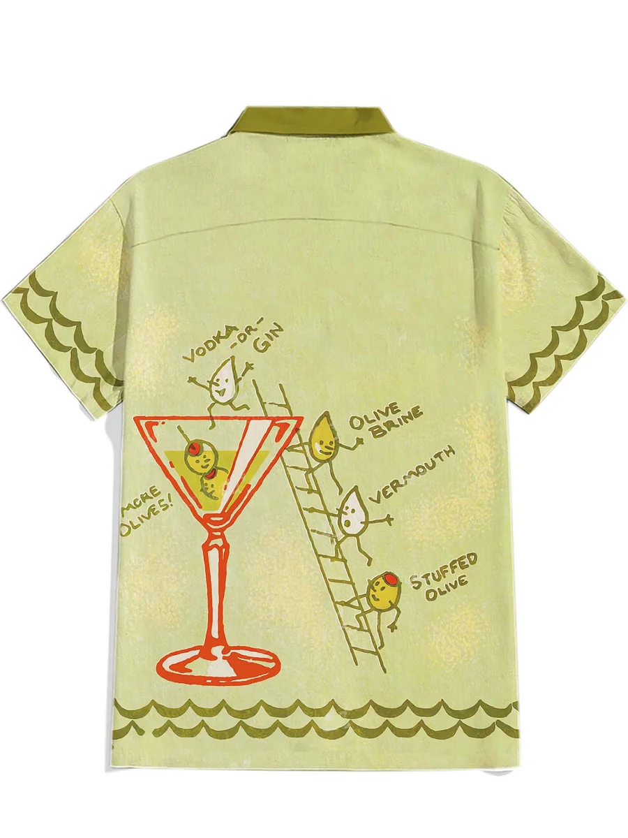 Men's Dirty Martini Cocktails Print 100% Cotton Cuban collar Shirt
