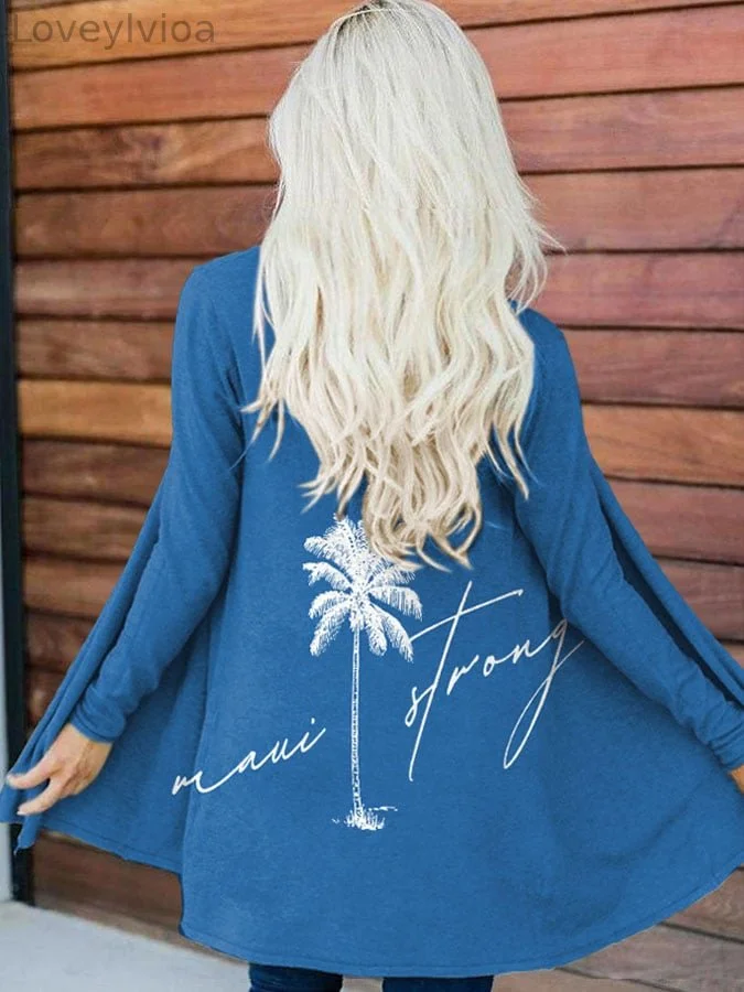 Maui Strong Pray For Maui Palm Tree Print Long Sleeve Cardigan