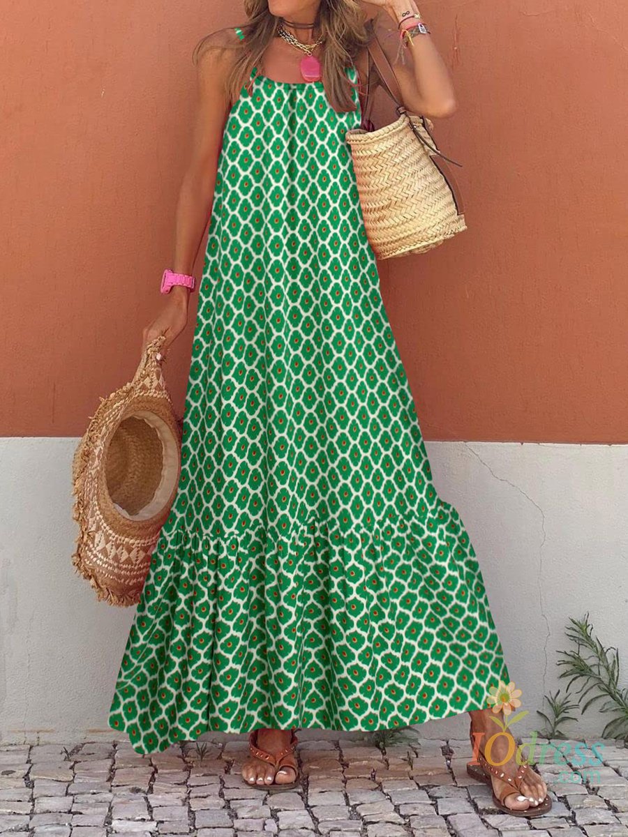 IO Dress New Women Boho Sleeveless Dress Print Summer Loose Spaghetti Strap Party Dress For Cocktail Beach Streetwear Beach Hot Sale