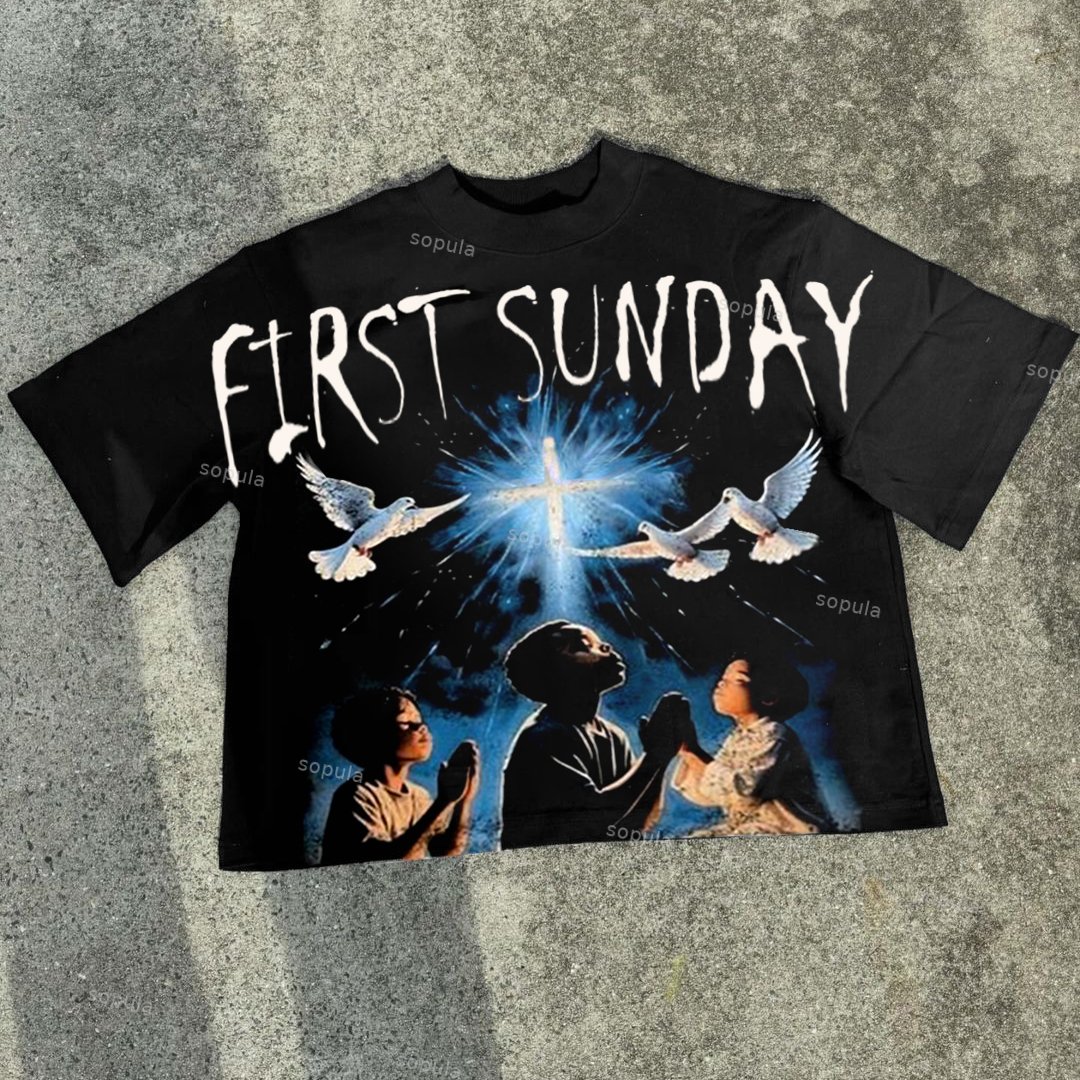 Sopula Retro First Sunday Faith Peace Dove Graphic Print Cotton Cropped T-Shirts