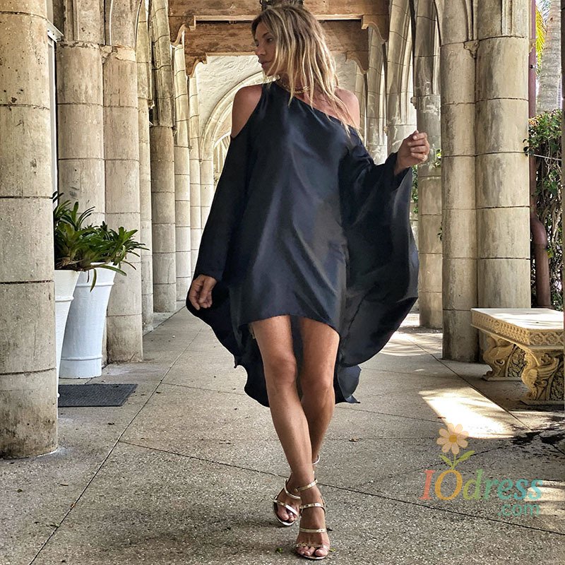 IO Dress 2024 Summer New Printed Dresses Women Sloping Shoulders Loose Casual Beach Vacation Irregular Dress Fashion Beachwear Vestidos