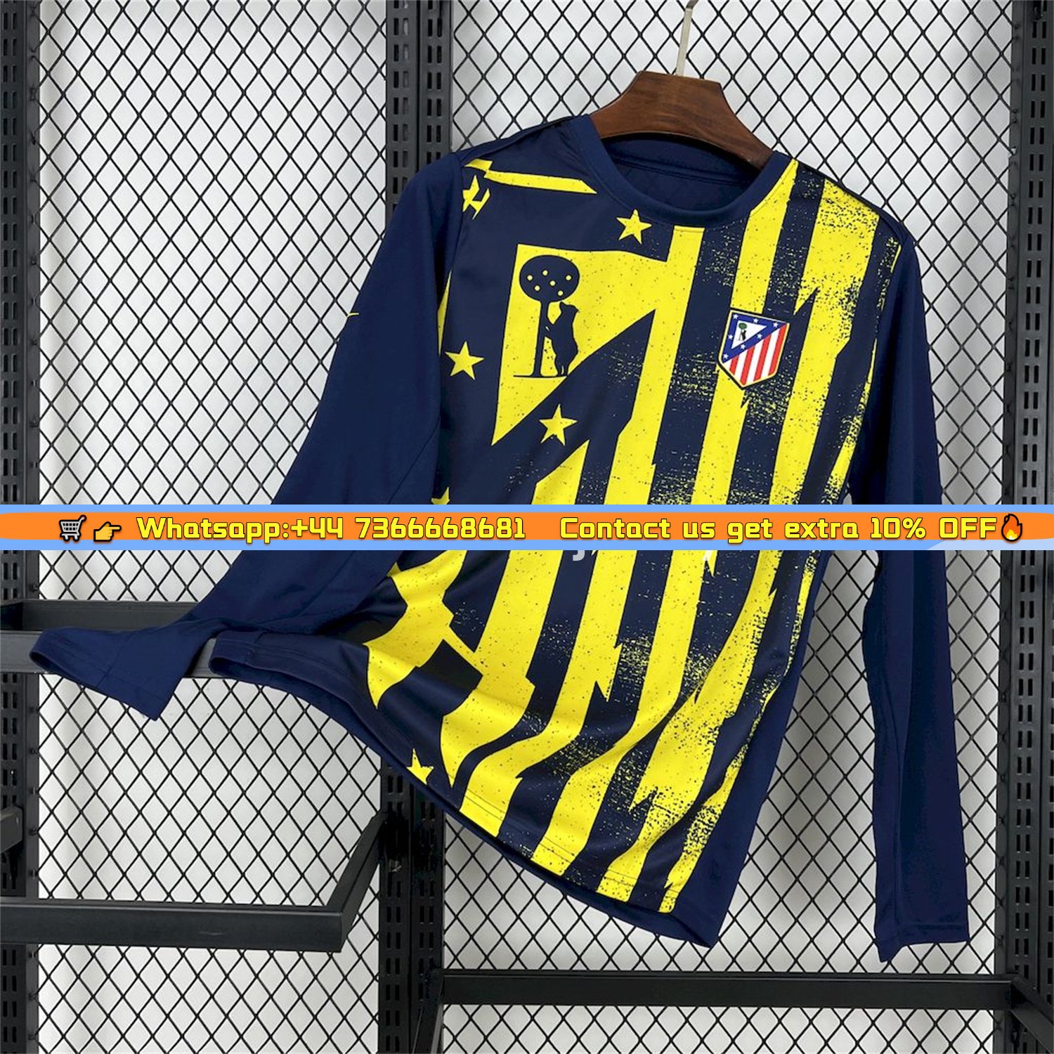 Atletico Madrid 25-26 Yellow Blue Stripes Pre-Match Training Long Sleeves Jersey - Fans Version