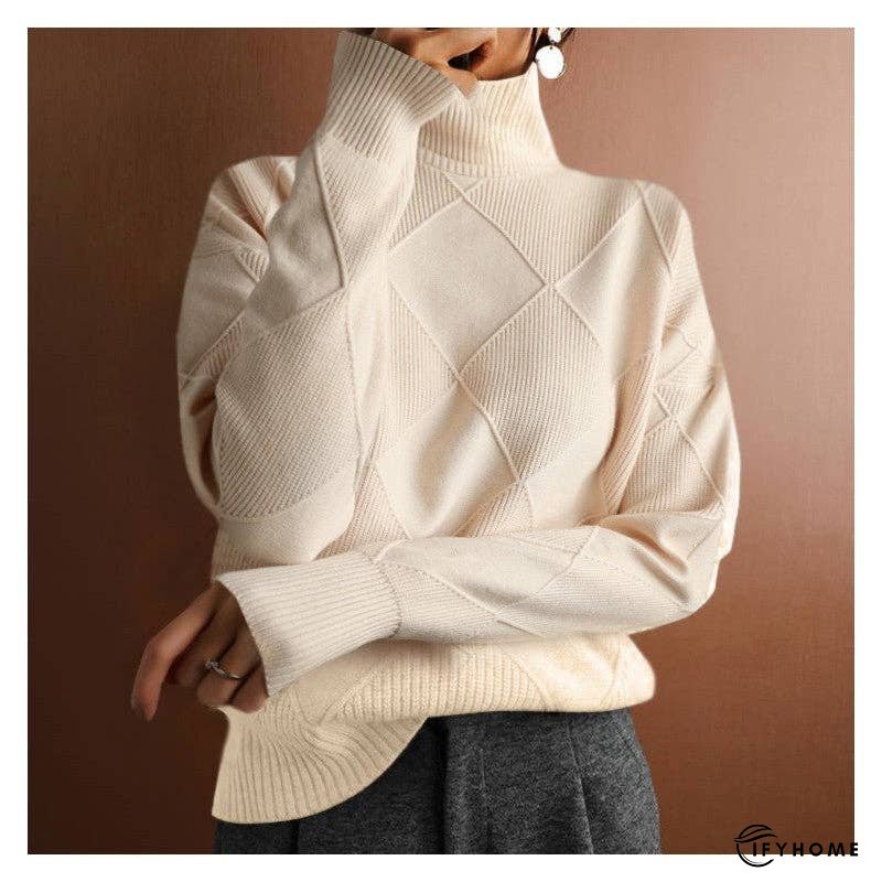 Loose Solid Color High Neck Diamond Sweater | IFYHOME