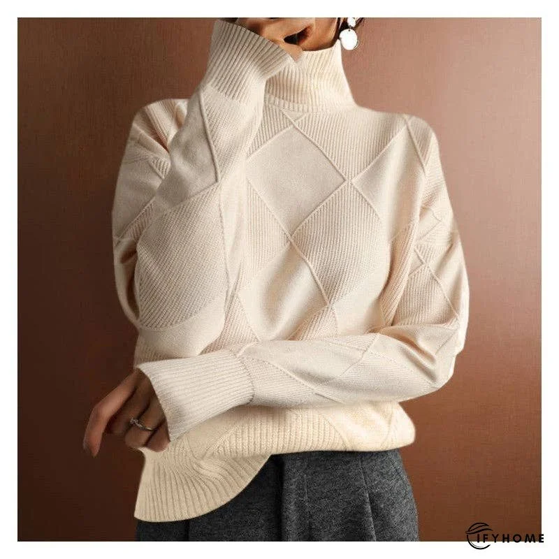 Loose Solid Color High Neck Diamond Sweater | IFYHOME