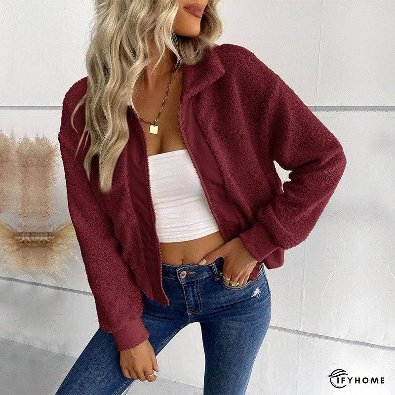 Solid Color Short Lapel Long Sleeve Sherpa Jacket | IFYHOME