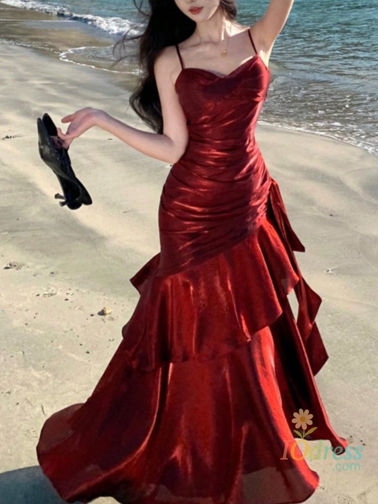 IO Dress Women Sexy Spaghetti Strap Party Dresses Elegant Ruffles Evening Birthday Dress Wedding Prom Vestidos Long Robe Female Clothing