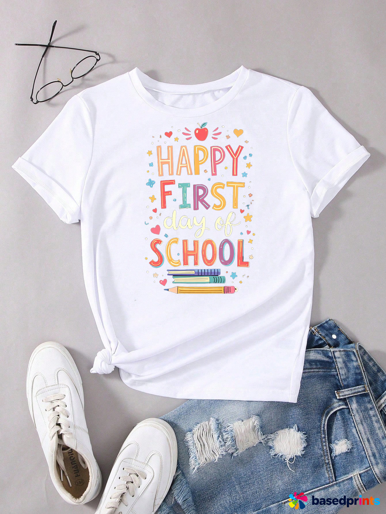 Happy First Day of School T-Shirt White Cotton Casual Tee