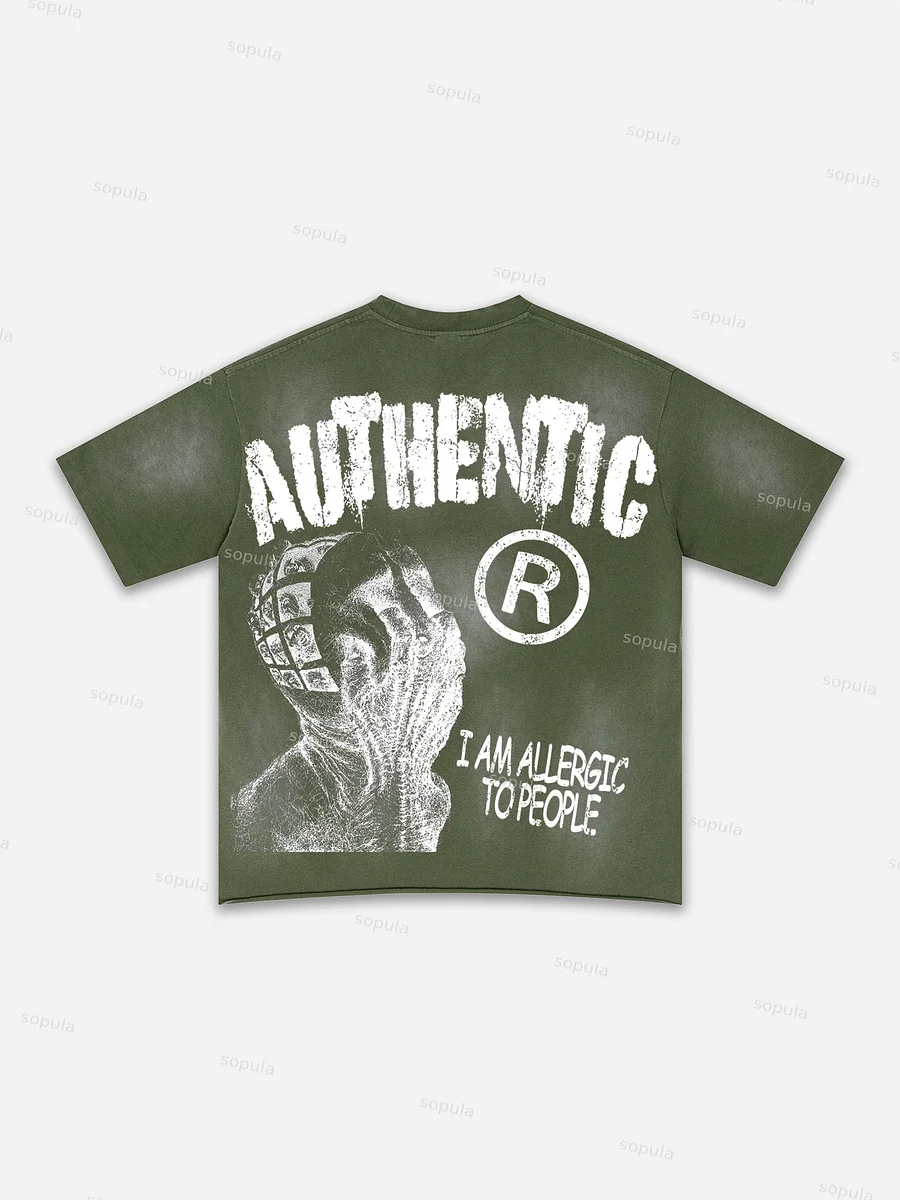I Am Allergic To People Graphic Print Washed T-shirt