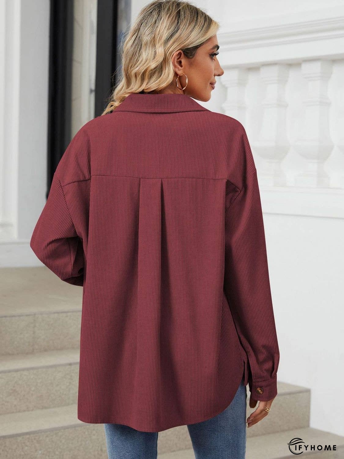 Button Up Dropped Shoulder Long Sleeve Outerwear | IFYHOME