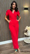 Paloma Red Twist Font Split Sleeve Jumpsuit