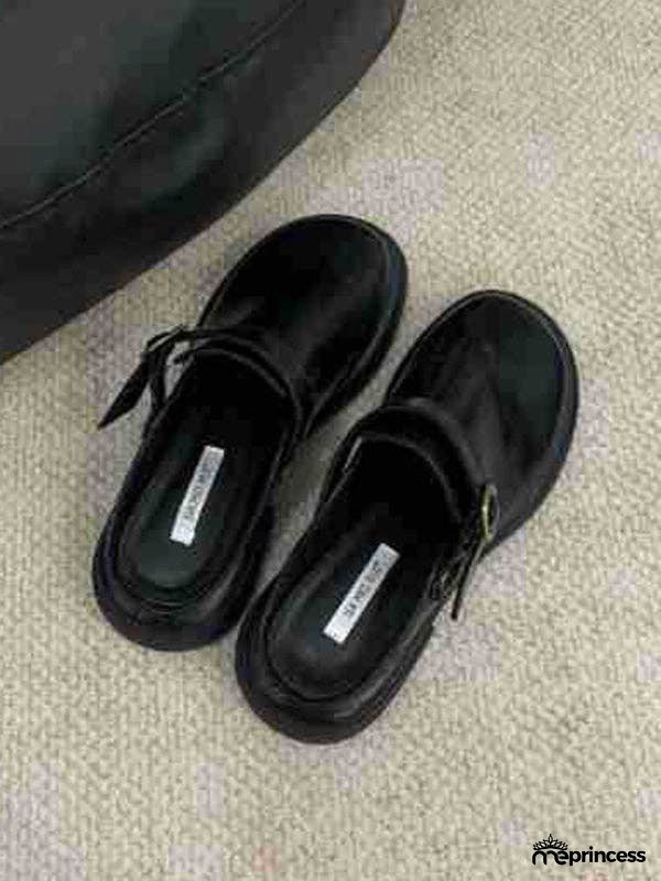 Buckle Round-Toe Split-Joint Loafers Mules&Slides Sandals