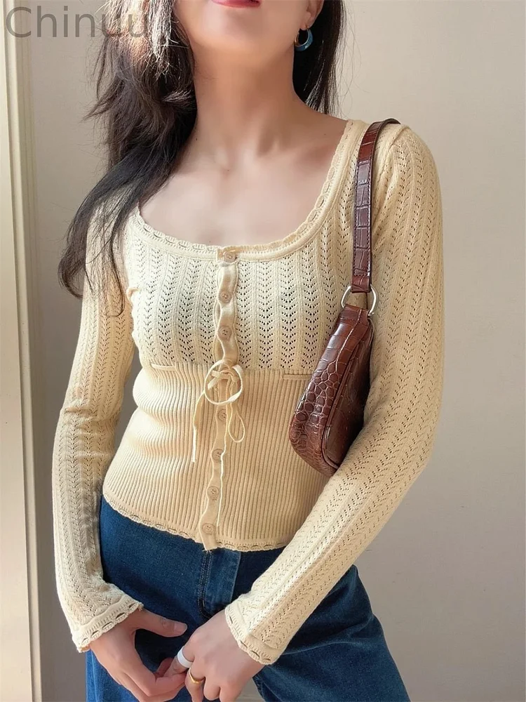 Square Neck Tie High Waist Knit