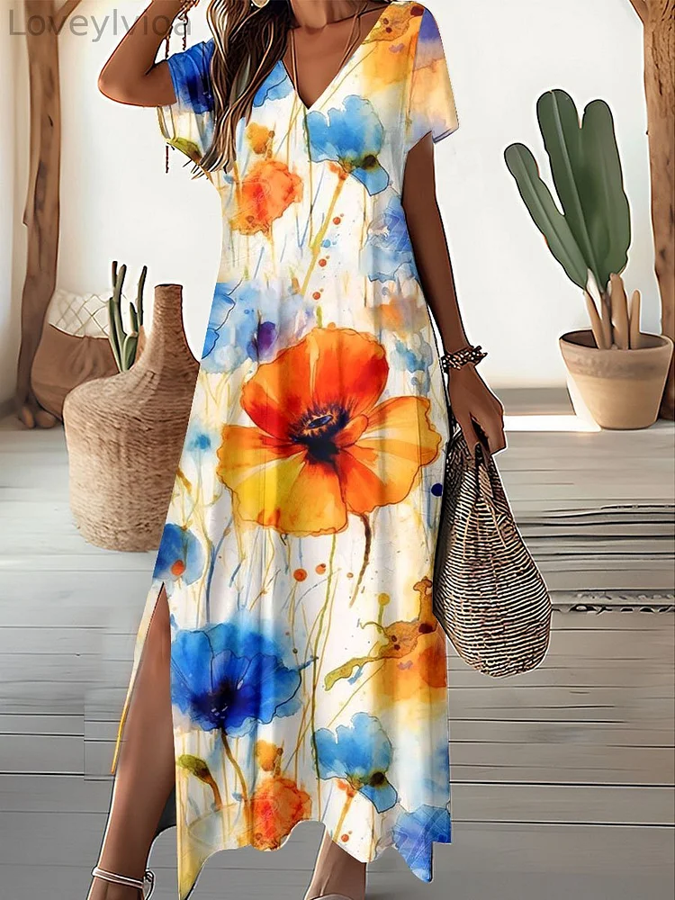Women's Art Floral Resort Style Long Dress
