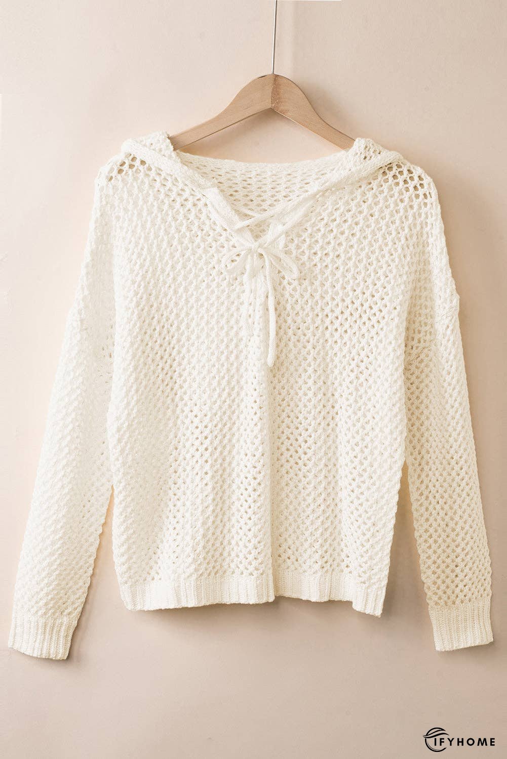 Openwork Lace-Up Hooded Sweater | IFYHOME