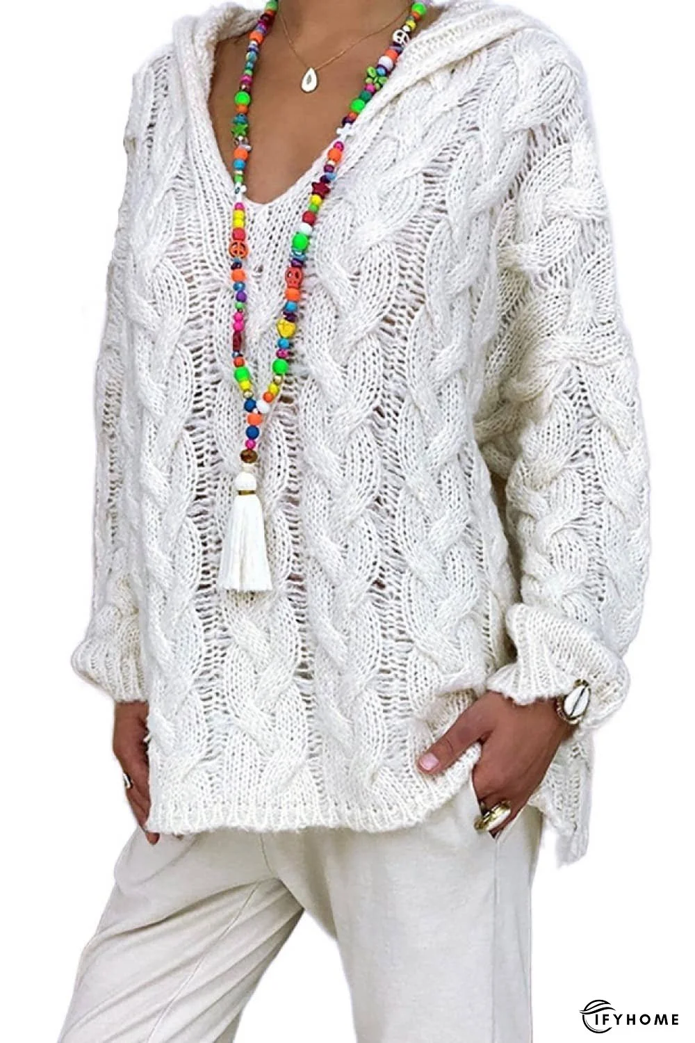 Cable-Knit Hooded Sweater | IFYHOME