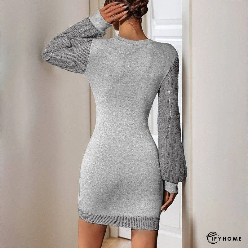 Solid Color Long Sleeve Sequined Hooded Bodycon Dress | IFYHOME