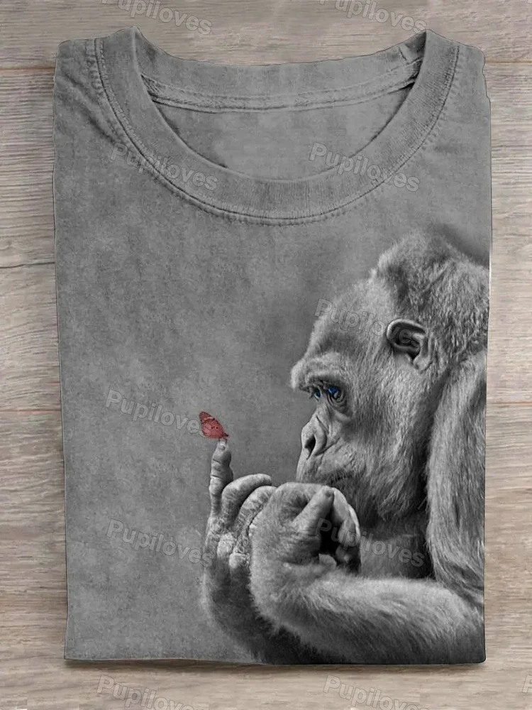 Pupiloves Pupiloves  Orangutan and Red Butterfly T-shirt