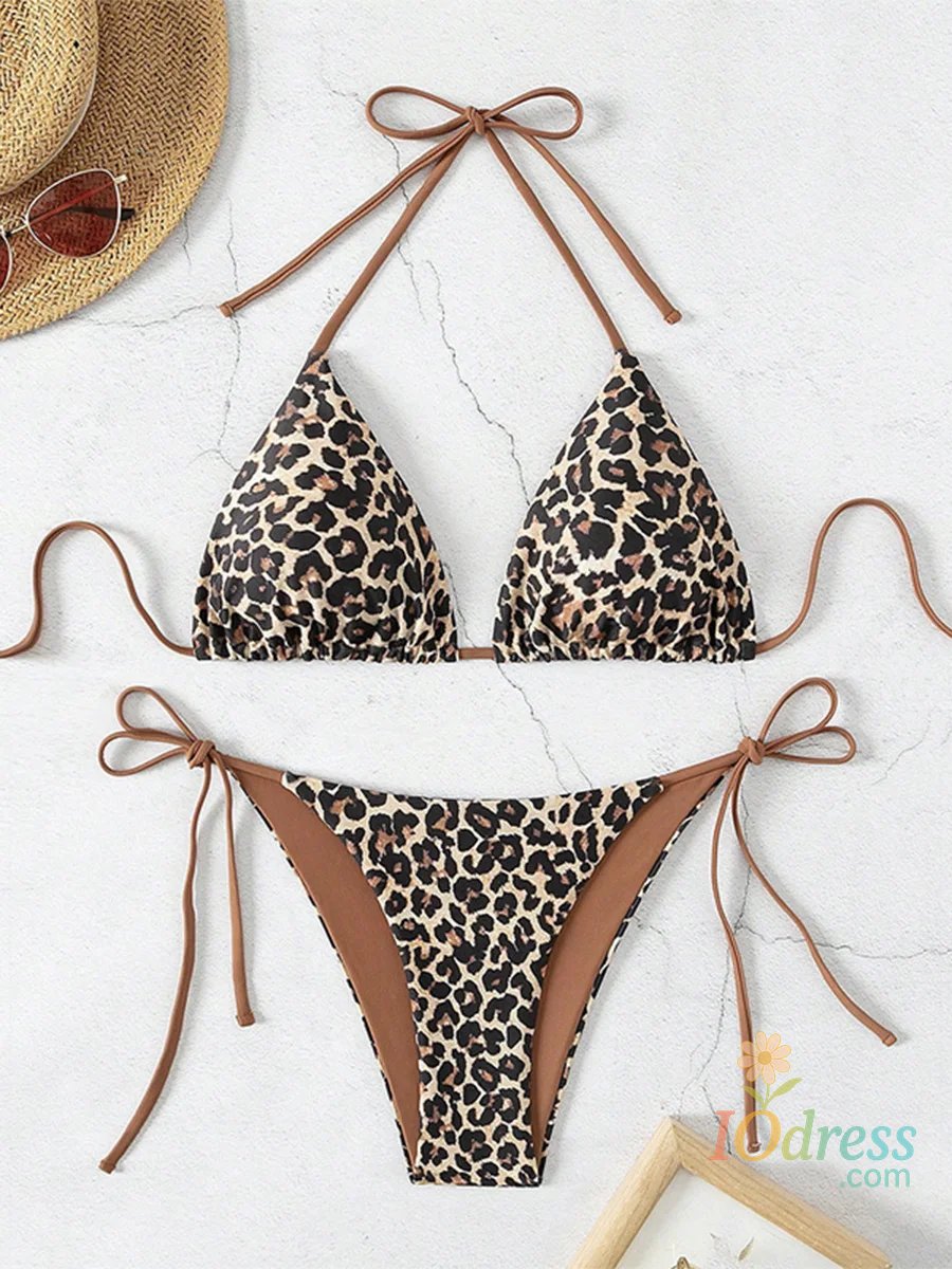 IO Dress XS - L Leopard Halter High Cut Bikini Female Swimsuit Women Swimwear Two-pieces Bikini Set Bather Bathing Suit Swim Beachwear