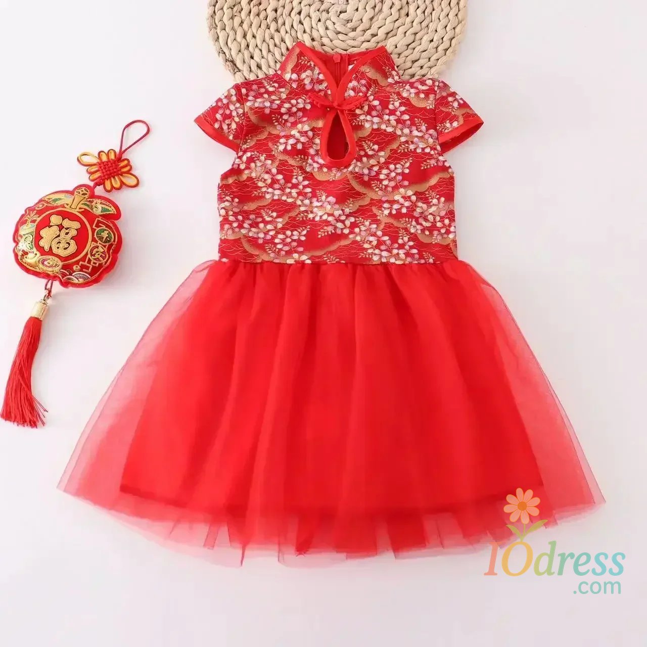 IO Dress Fashion Red Girl Dress Summer Performance Kids Cheongsam Vestidos Baby Chinese Qipao Mesh Princess Dresses Children Clothing IO Dress