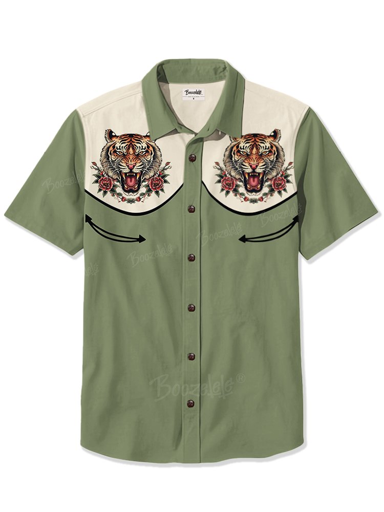 Retro Tattoo Tiger - 100% Cotton Shirt