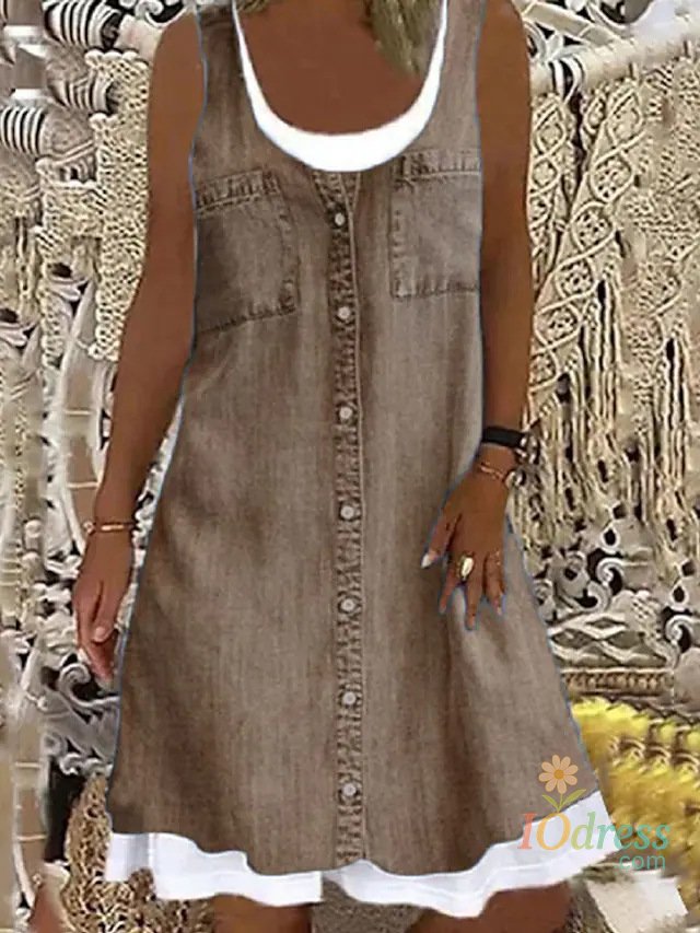 IO Dress For Women Print Dress Summer Sleeveless Fake Two Piece Loose Casual Dresses Female O Neck Holiday Party Dress Vestidos IO Dress