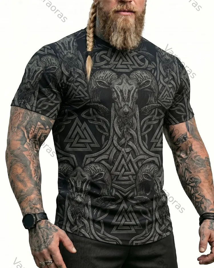 Men's Summer Viking Thor's Hammer Print Short-Sleeve T-Shirt 7820