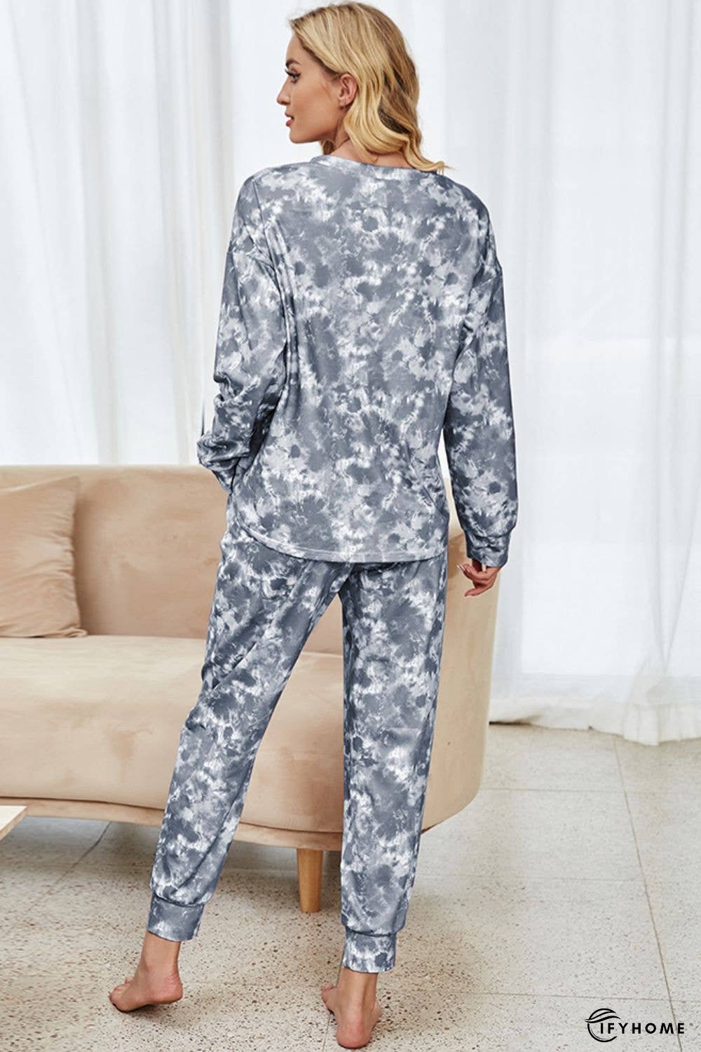 Shiny Tie-Dye Long Sleeve Top and Drawstring Joggers Lounge Set | IFYHOME