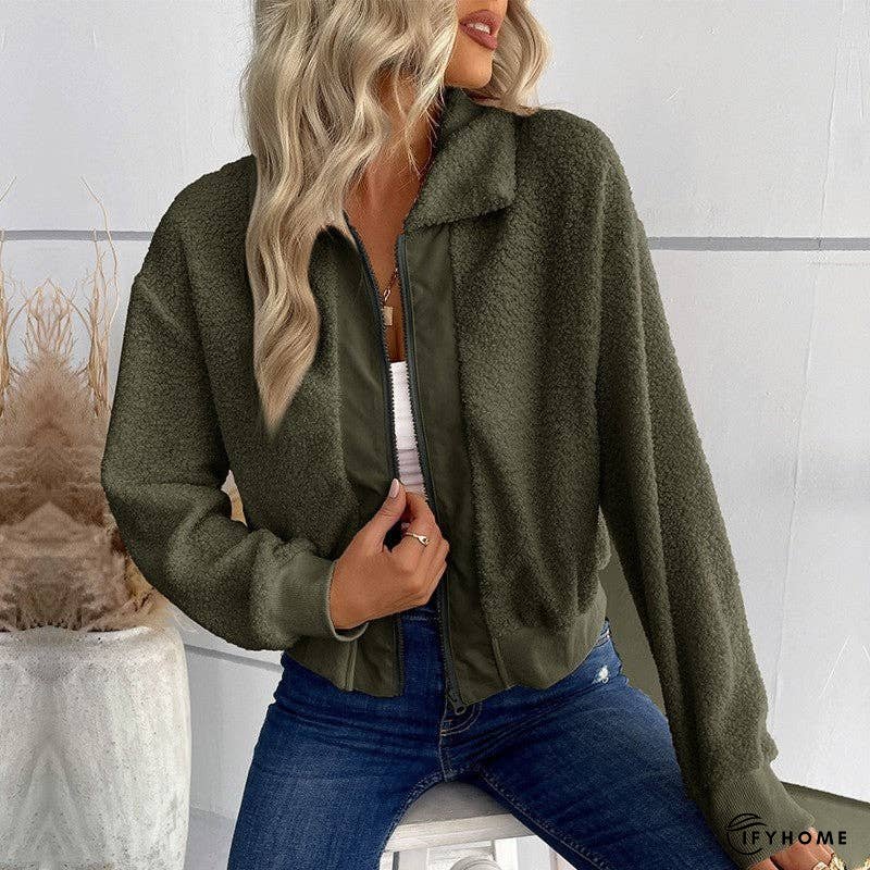 Solid Color Short Lapel Long Sleeve Sherpa Jacket | IFYHOME
