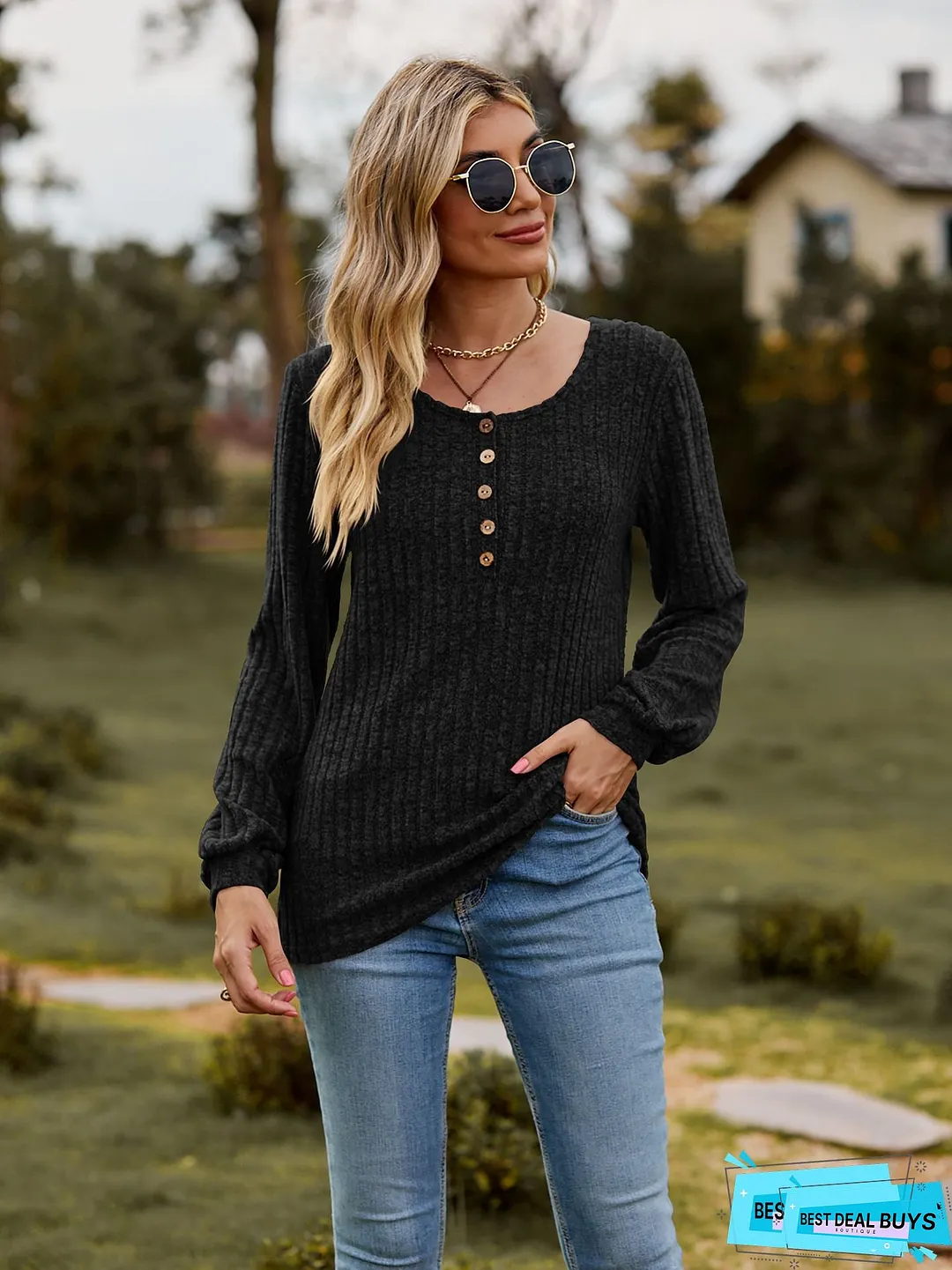 Plus Size Womens Oversized Long Sleeve Henley Shirt Sweater Soft Ribbed Pullover