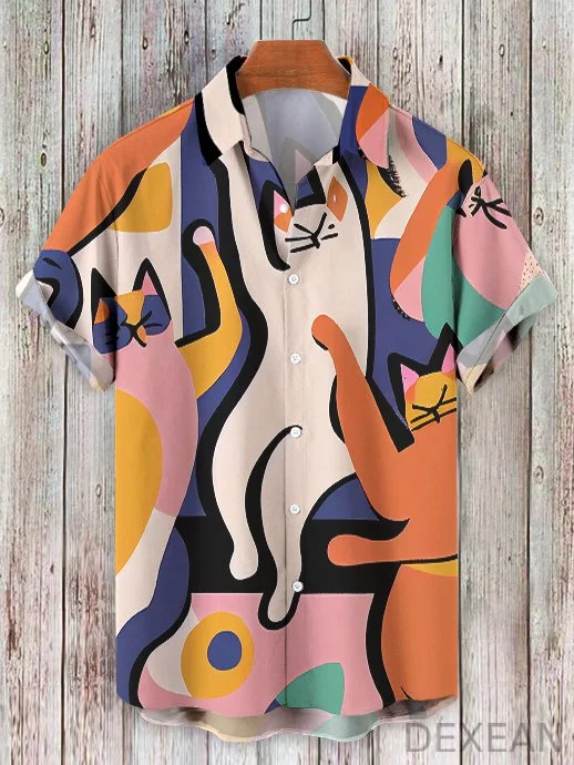 Men's Abstract Art Cartoon Print Short Sleeve Shirt