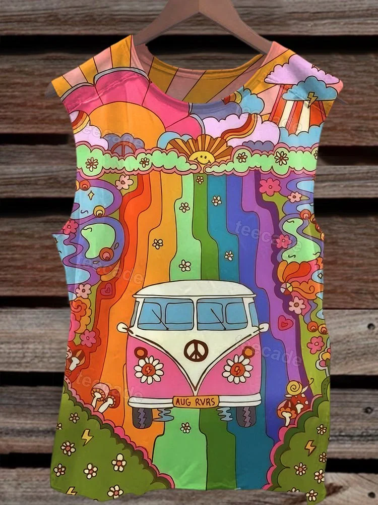 Teecade Teecade Unisex Hippie Camper Van Graphic Print Tank Top