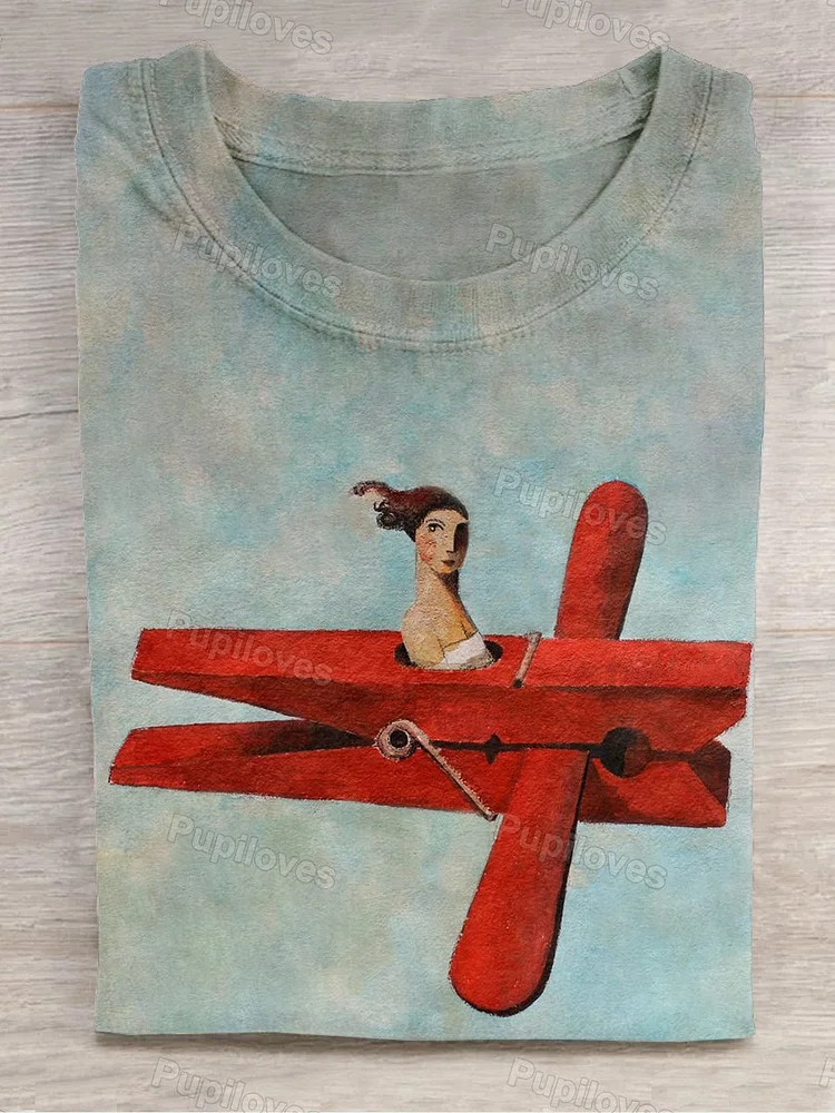 Pupiloves Pupiloves  Unisex Flying Art Print Crew Neck Short Sleeve T-Shirt