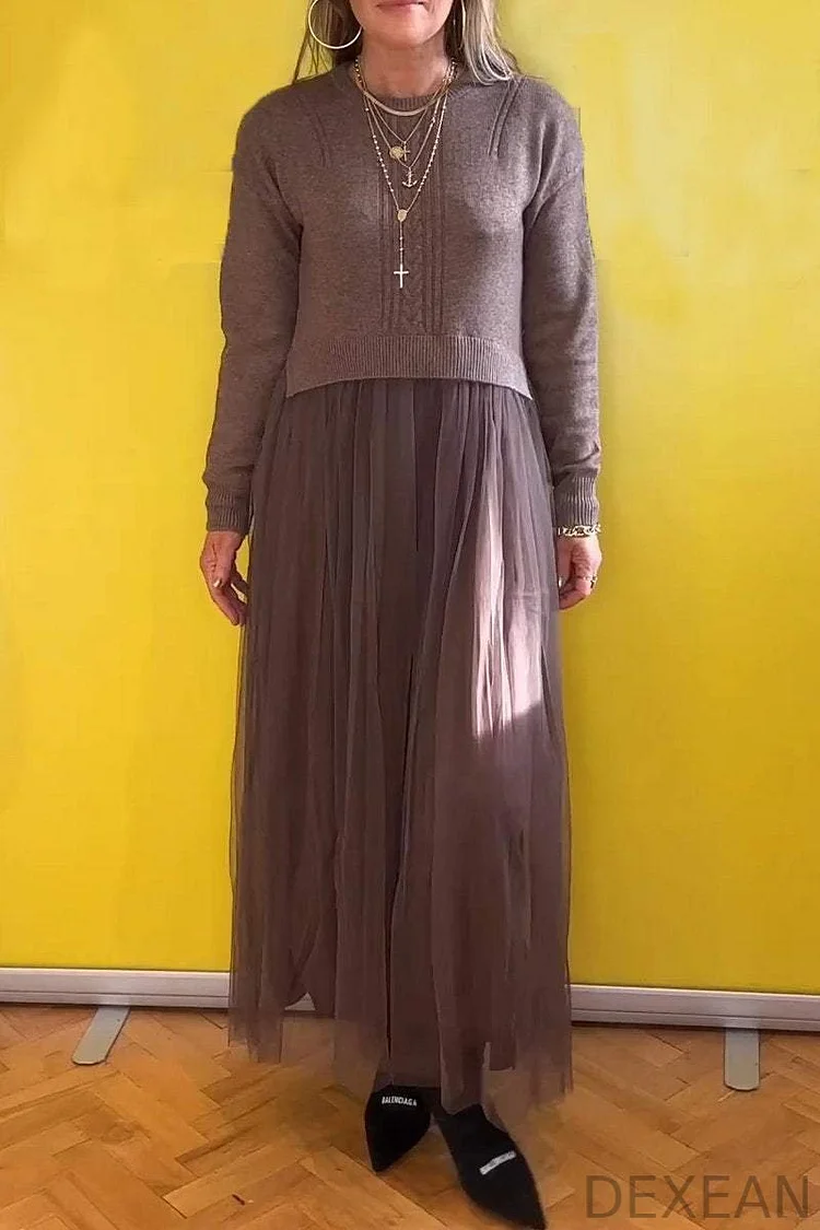 Women's Round Neck Long Sleeve Sweater Dress