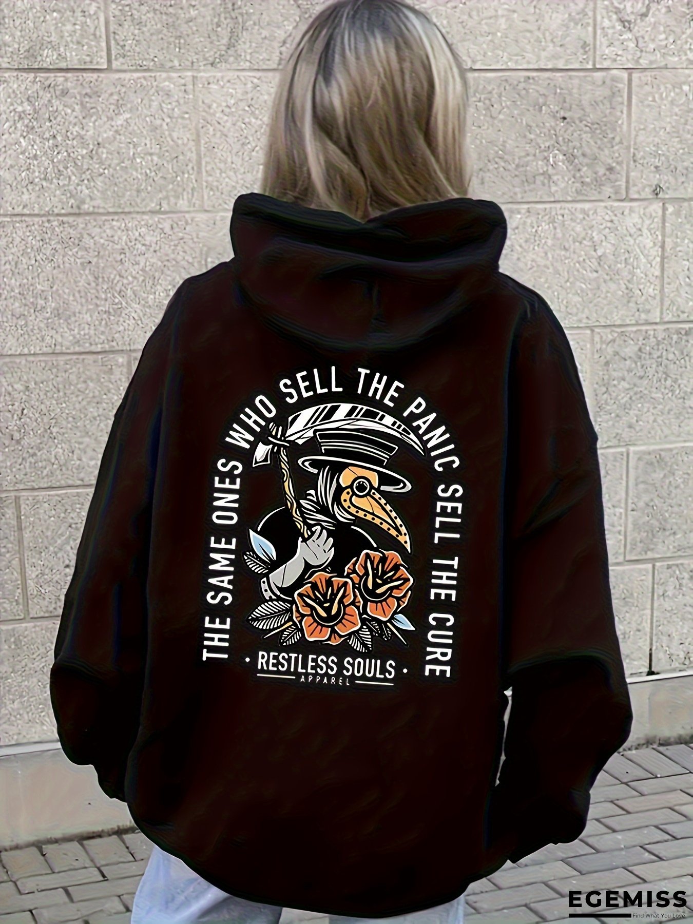 Women&lsquo;s Printed Fashion Hoodie, Comfortable Fleece Lined Pullover with Kangaroo Pocket and Loose Fit, Casual Wear for Autumn and Winter, Soft Material | EGEMISS