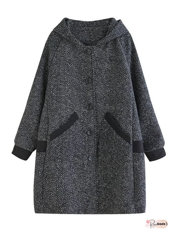 Original Creation Long Sleeves Loose Keep Warm Hooded Outerwear