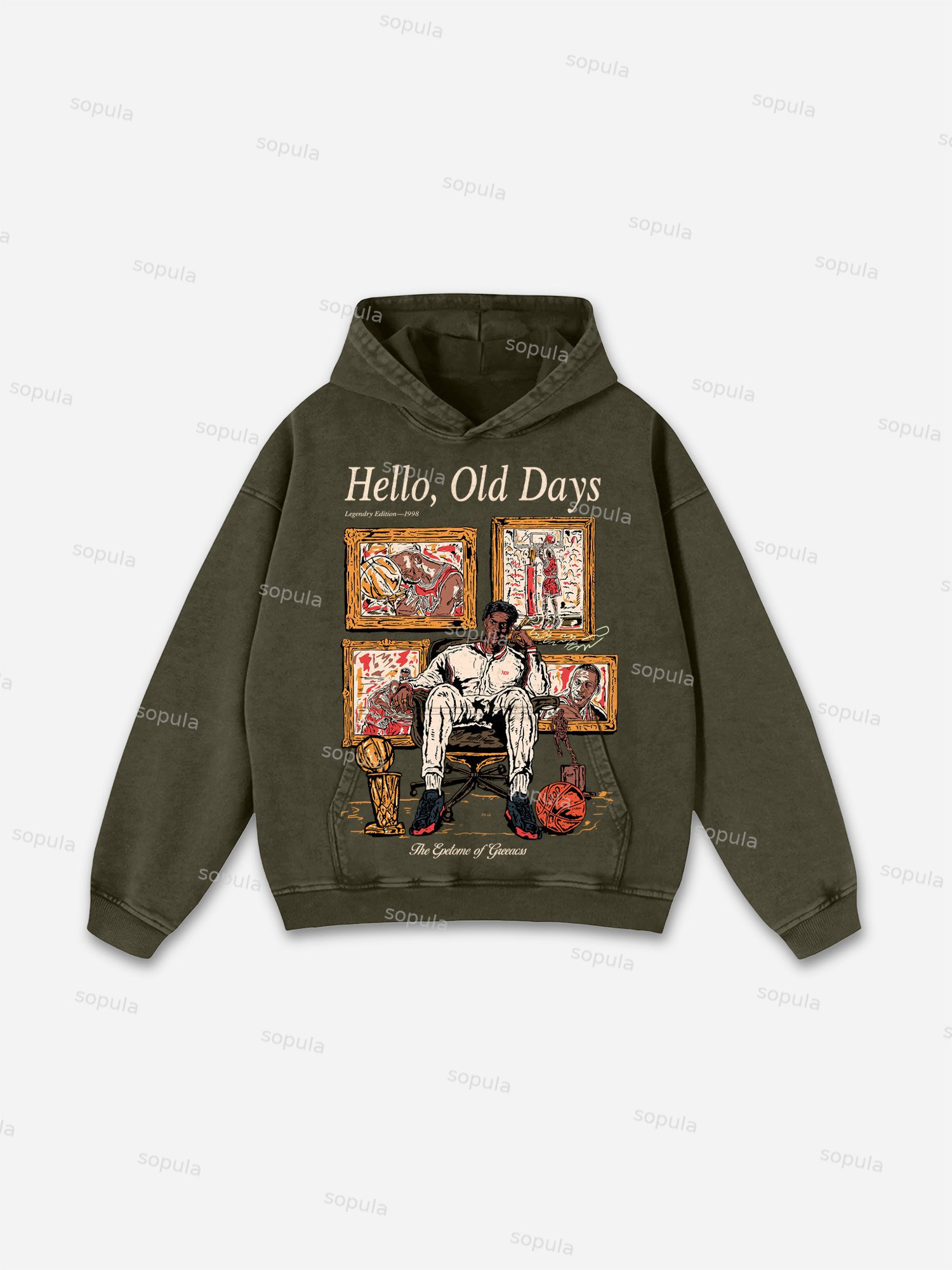 Sopula Vintage Old Times Graphic Acid Washed Oversized Hoodie
