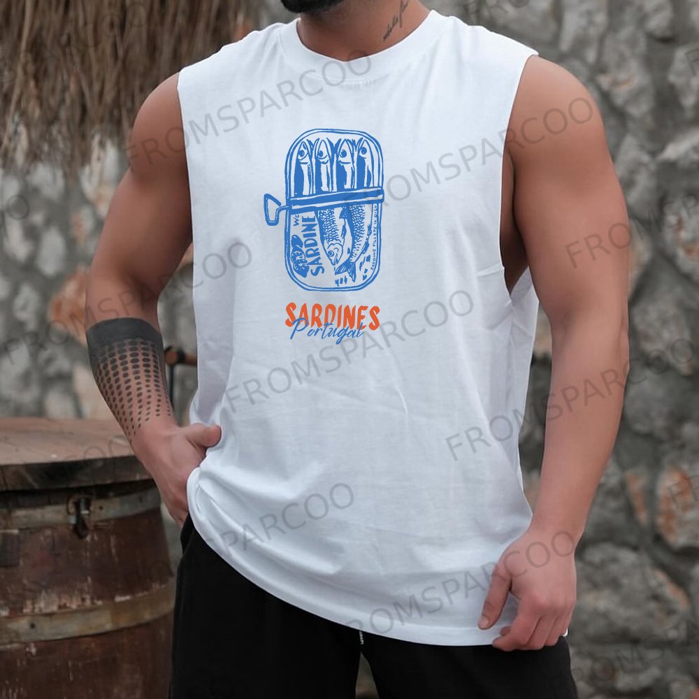 Unisex Casual Sardines Art Print Gym Tank Top