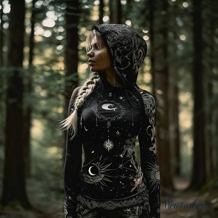 Star And Moon Mythology Retro Style Women's Hooded Sweatshirt
