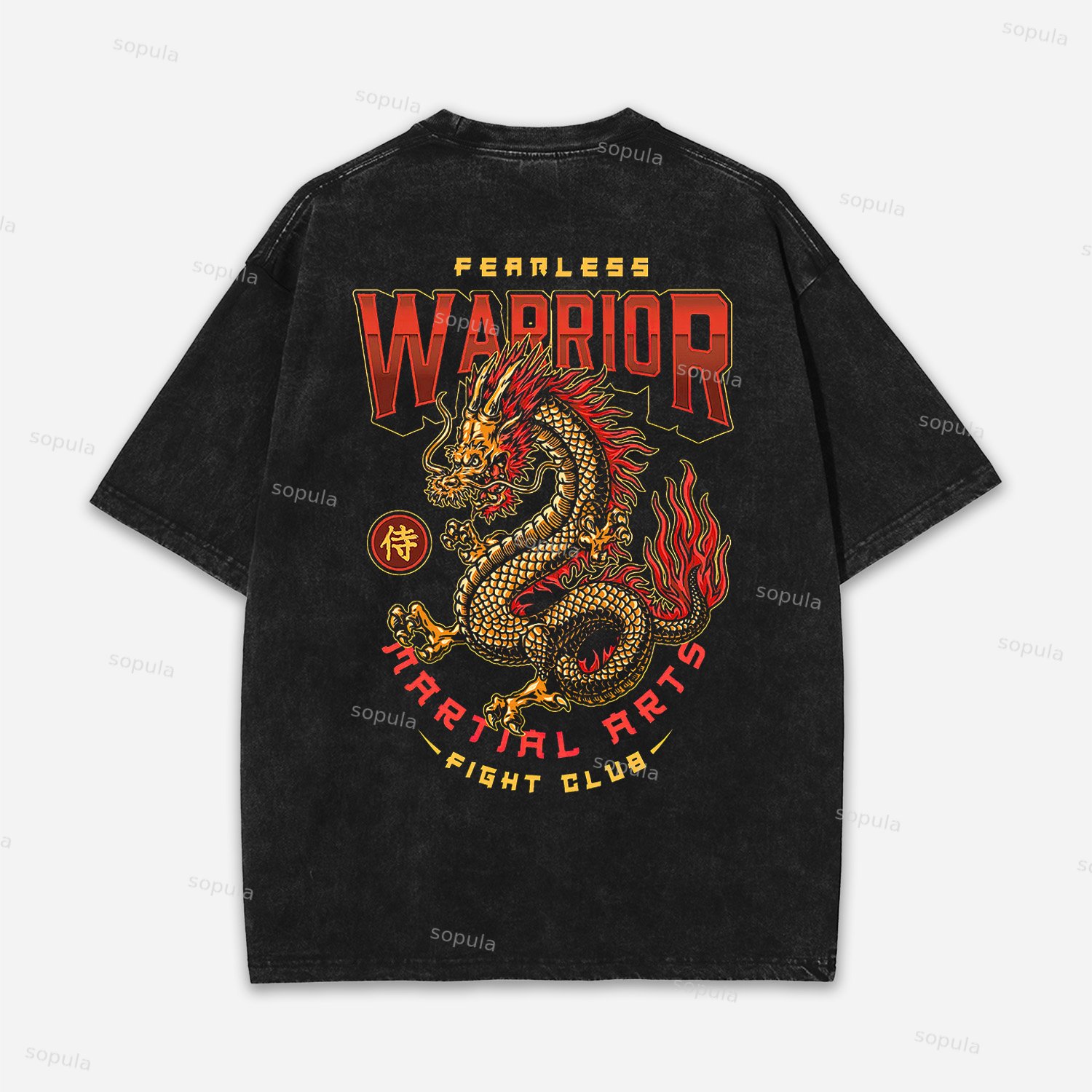 Vintage Japanese Dragon Art Acid Washed T-shirt