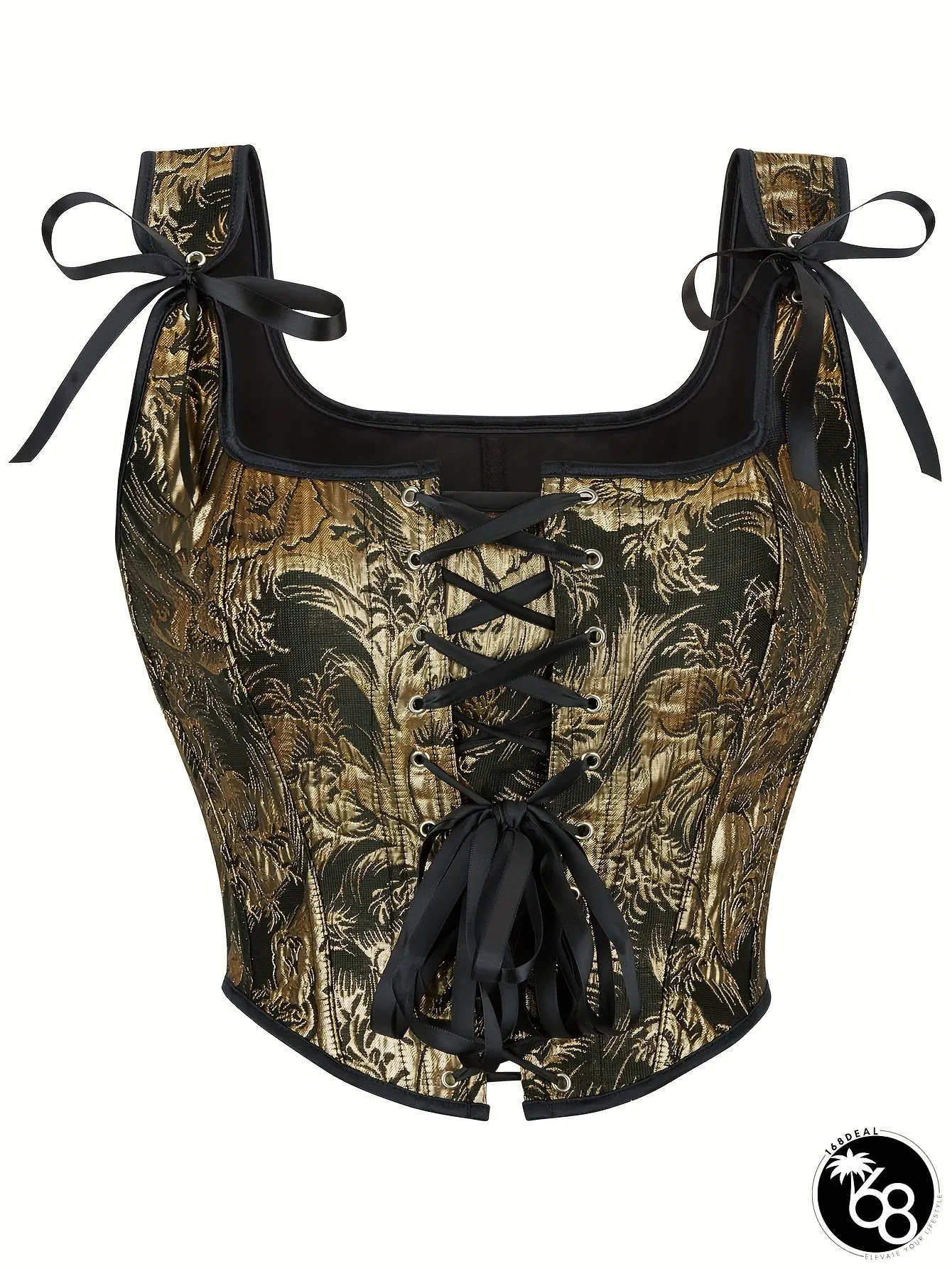 Baroque Pattern Womens Corset Top High Support Polyester Overbust with Cross Strapes Punk | 168DEAL