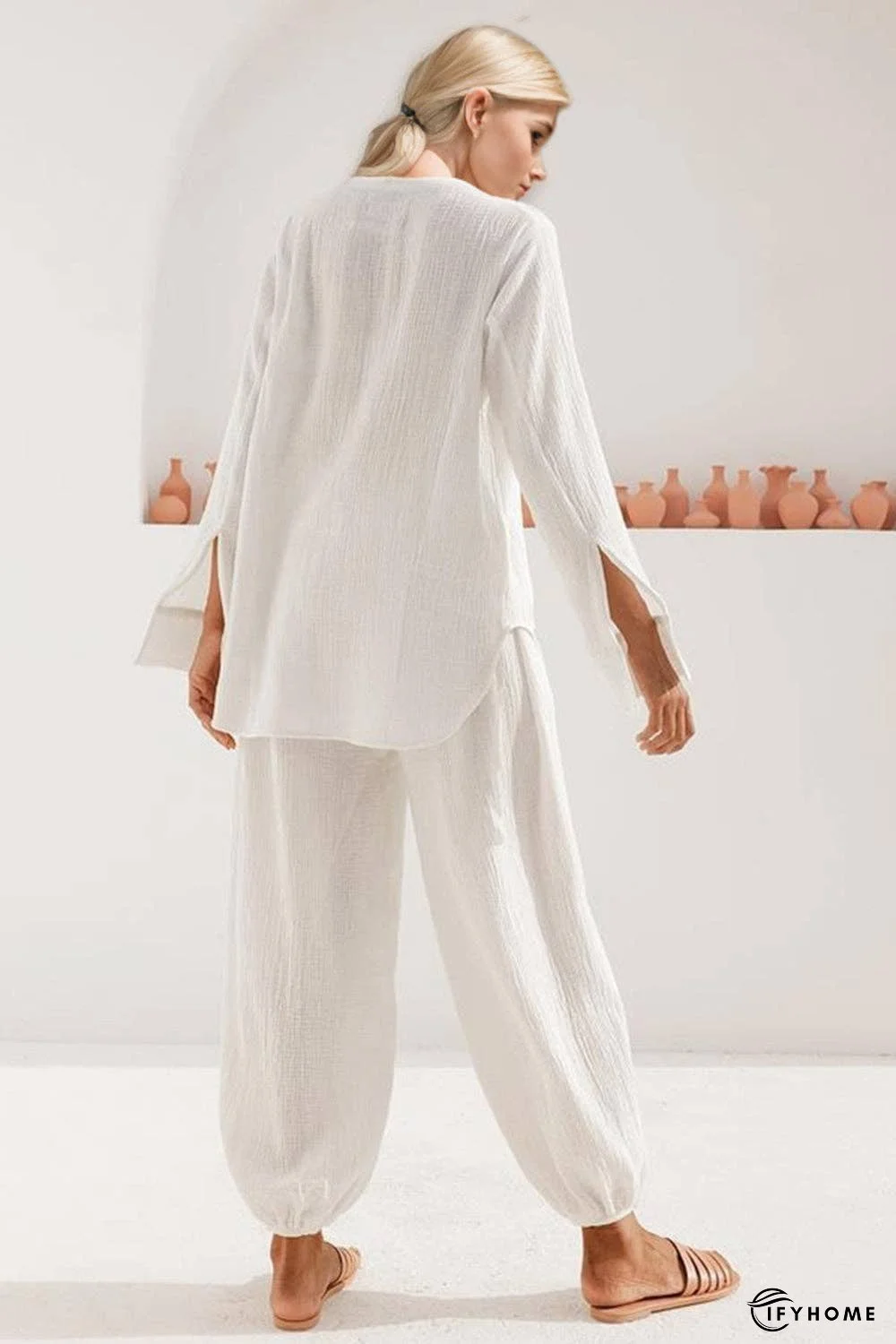 Basic Bae Buttery-Soft V-Neck Long Sleeve Top and Pants Set | IFYHOME