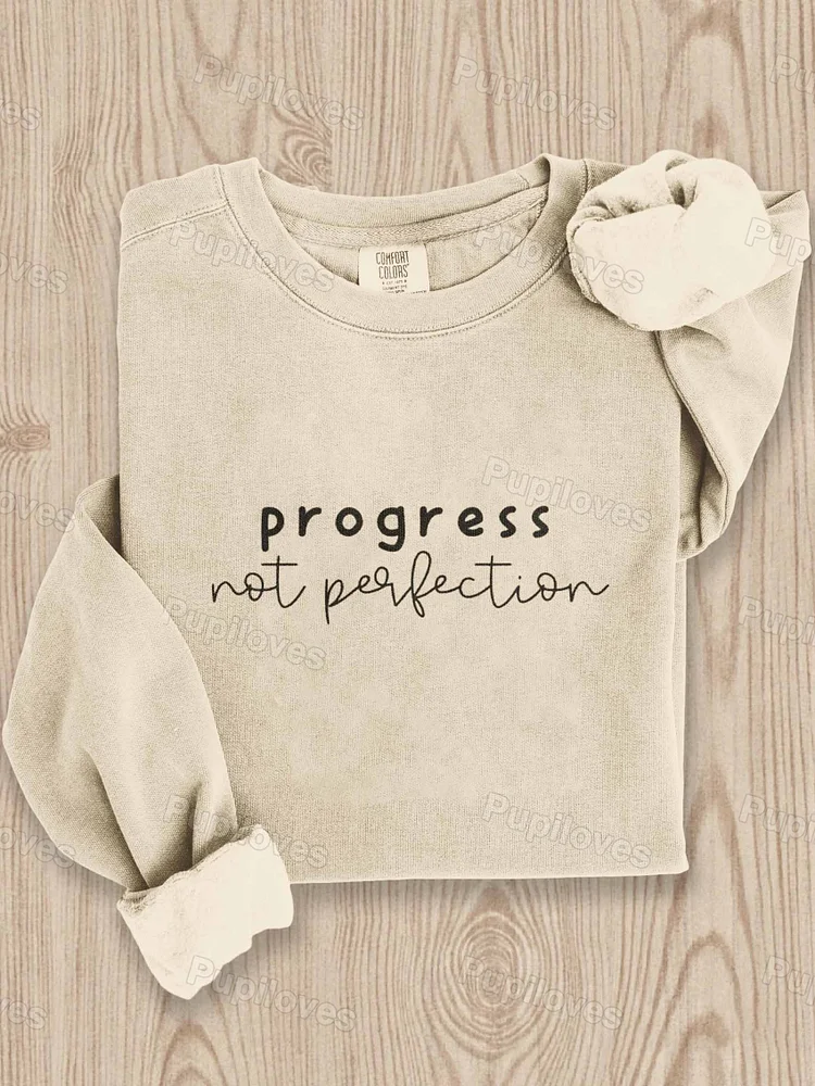 Pupiloves Pupiloves  Progress Not Perfection Art Design Print Casual Sweatshirt