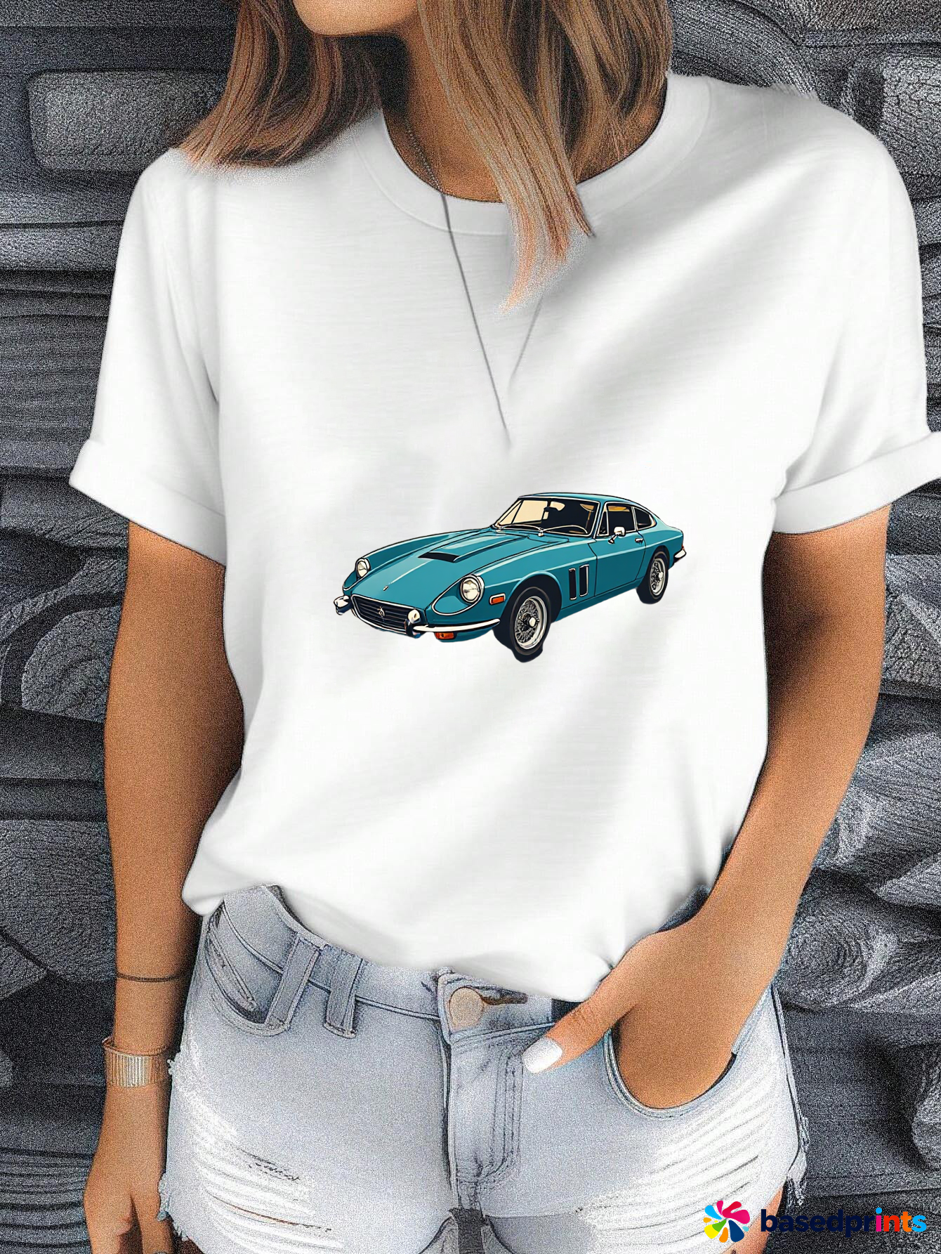 White Casual Car T-Shirt Women Summer Short Sleeve Tops