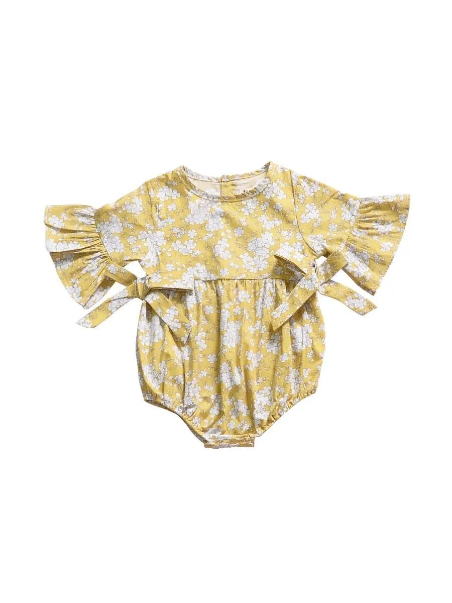 Floral Short Bell-sleeve Baby Girl Bodysuit Bow Onesie DEARBABYSTORE ARY