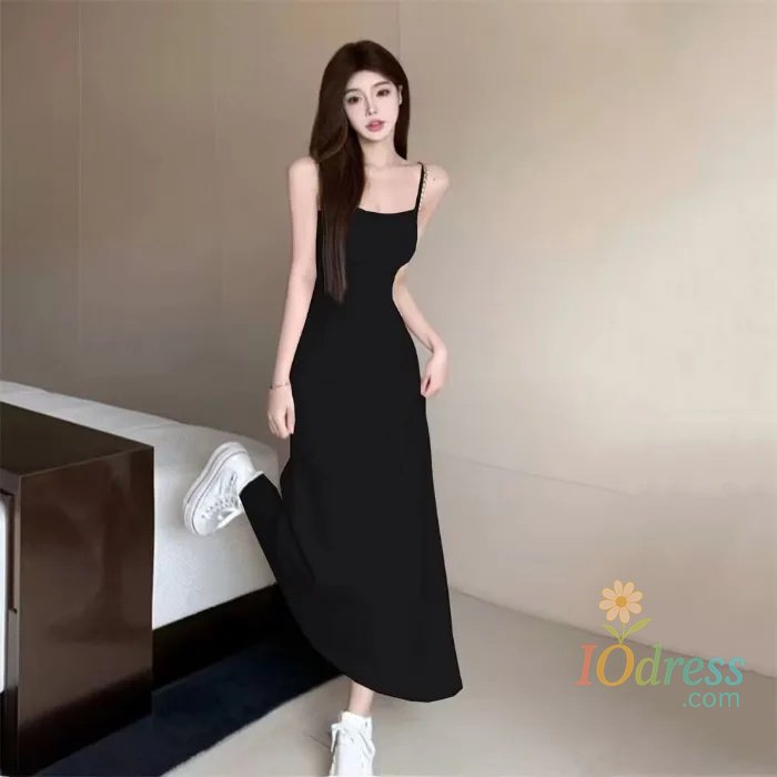 IO Dress 2025 Summer Elastic Tank Dress Women's Sleeveless Off-The-Shoulder Waist-Fitted Slimming Long Dress Off-Shoulder Base Layer IO Dress