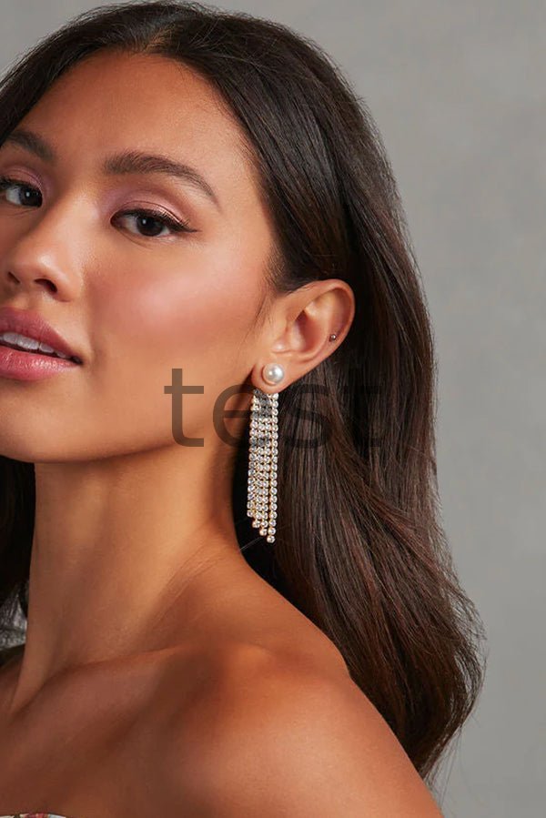 Pearl Party Rhinestone Drop Tassel Earrings RY