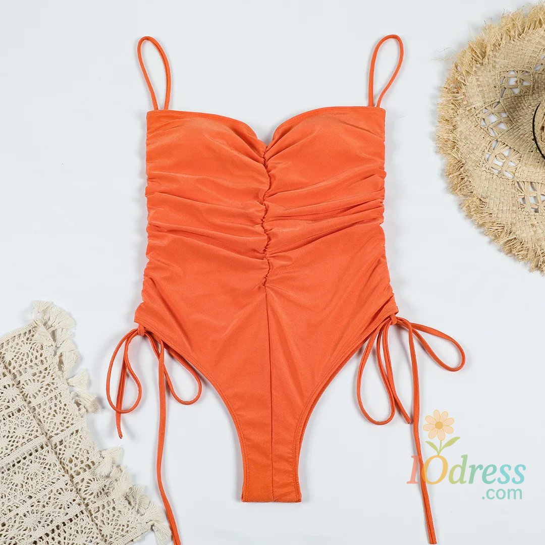 IO Dress High Waist Swimwear Women One Piece Swimsuit Sexy V-Neck Push Up Bathing Suit Halter Drawstring Bikinis Sets Beachwear Monokinis