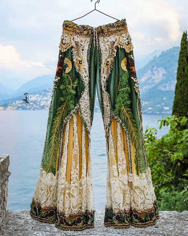 Summer Vacation Ruffle Lace Contrast Pants 1566