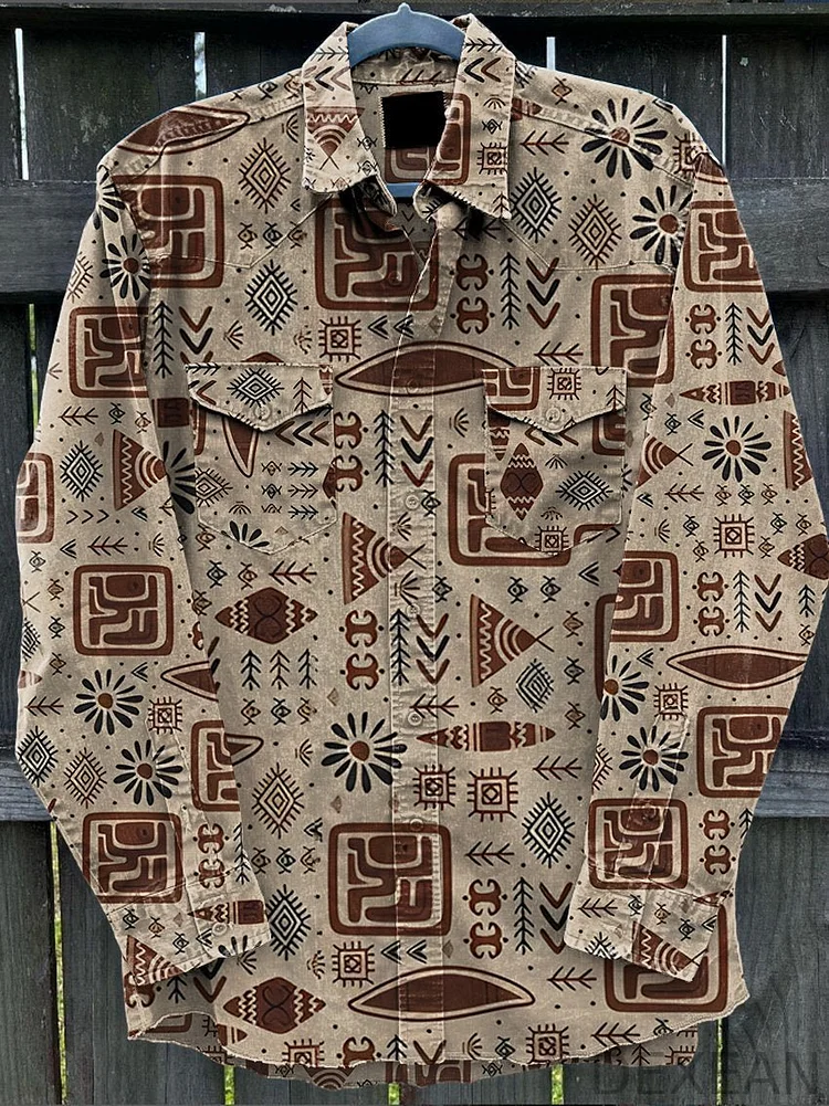 Aztec,ethnic, Western Vintage Stripe Print Casual Shirt