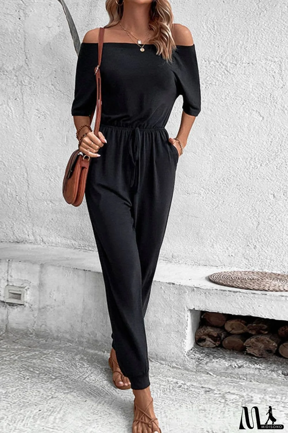 Off-Shoulder Jumpsuit with Pockets